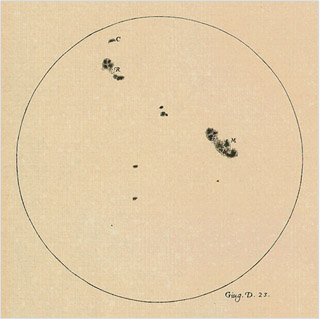 Zeichnung von Sonnenflecken – Galileo 1613 Zeichnung von Sonnenflecken – Galileo 1613