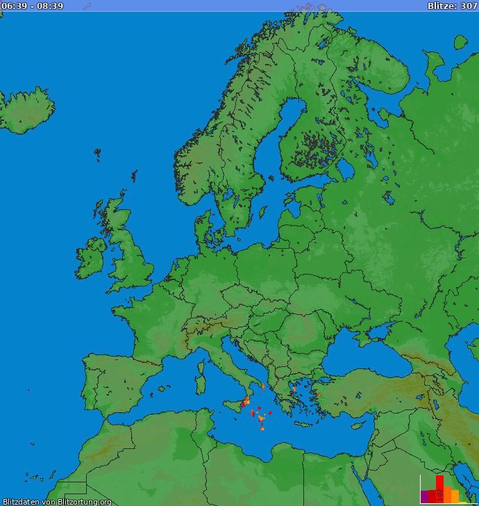 Lightning map Europe 2023-09-27 18:06:46