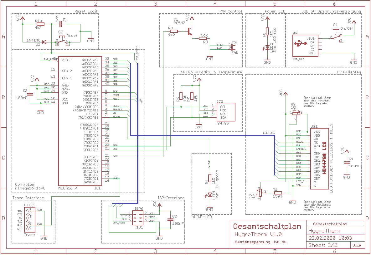 Der Schaltplan des Projekts als Basisbeschaltung mit ATmega16