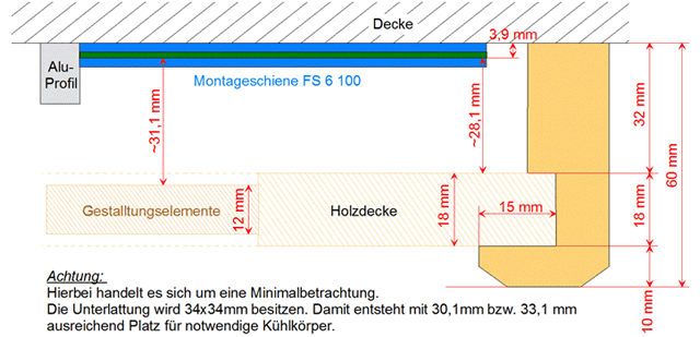 Aufbau Holzdecke und Bemaßung Freiraum Aufbau Holzdecke und Bemaßung Freiraum